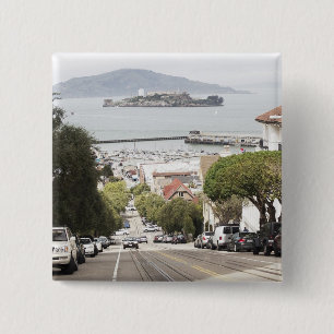 Alcatraz prison viewed from San Francisco 2 Inch Square Button