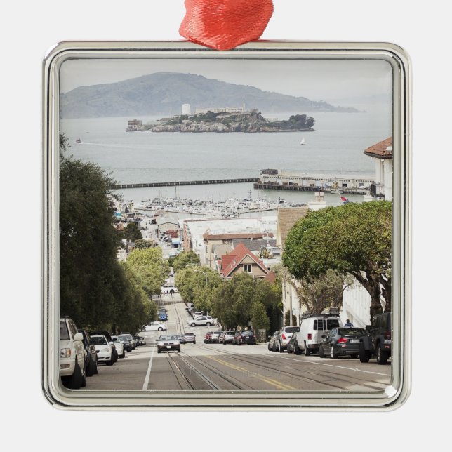 Alcatraz prison viewed from San Francisco Metal Ornament (Front)