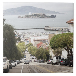Alcatraz prison viewed from San Francisco Tile