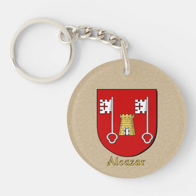 Alcazar Family Shield and Flag of Mexico Keychain (Front)
