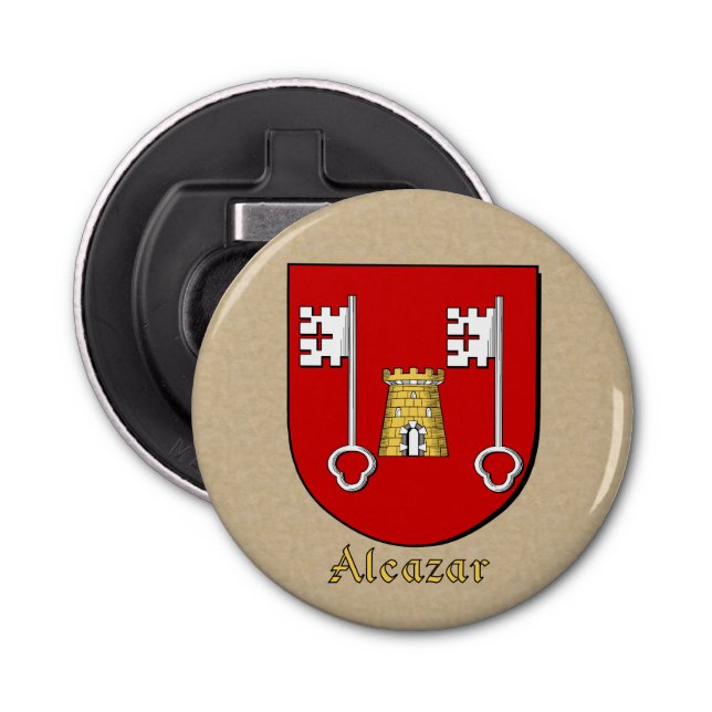 Alcazar Heraldic Arms on Parchment Style Back Bottle Opener (Front)