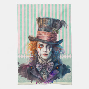 Alce in wonderland Mad hatter watercolour  Kitchen Towel