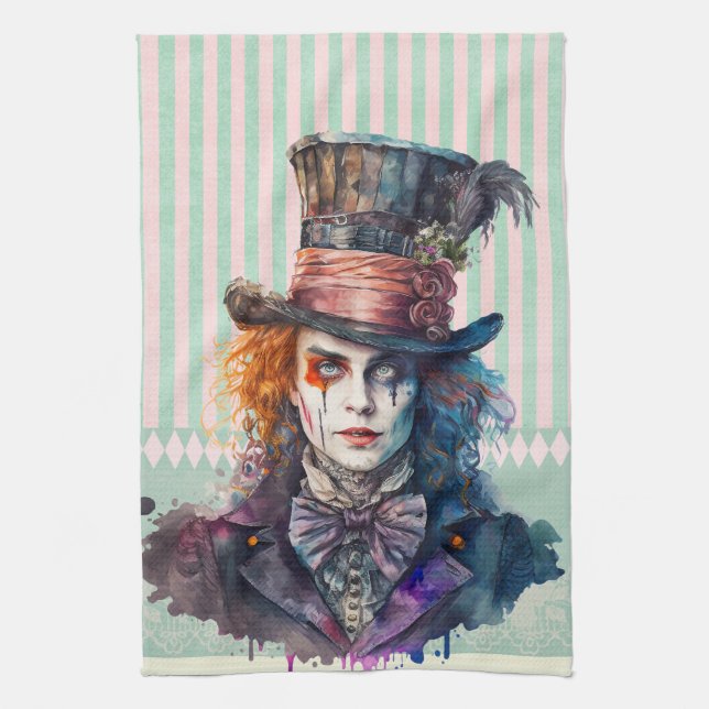 Alce in wonderland Mad hatter watercolour  Kitchen Towel (Vertical)