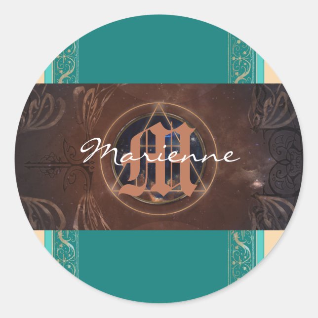 Alchemist baroque elegant monogram medieval  classic round sticker (Front)