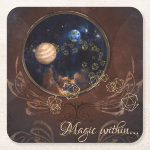 Alchemist cosmic antique medieval book square paper coaster