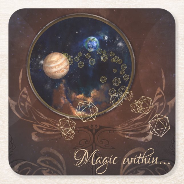 Alchemist cosmic antique medieval book square paper coaster (Front)