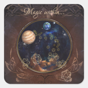 Alchemist cosmic antique medieval book square sticker