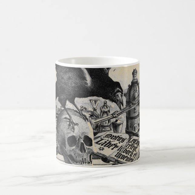 Alchemy Laboratory Raven and Human Skull Coffee Mug (Center)