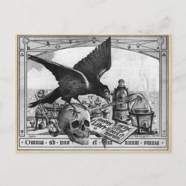 Alchemy Laboratory Raven and Human Skull Postcard (Front)