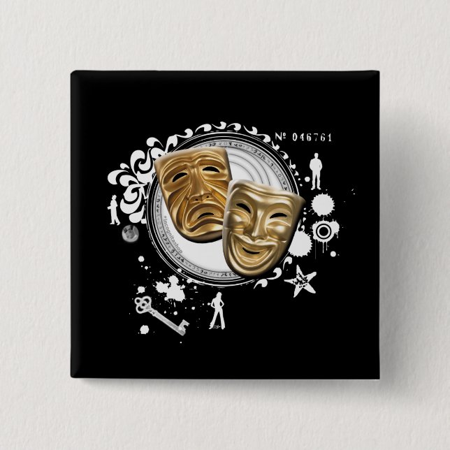 Alchemy of Acting Drama Masks 2 Inch Square Button (Front)