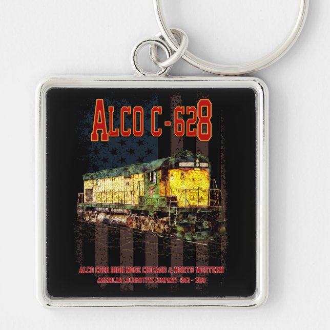 Alco C-628 Diesel Locomotive and American flag Keychain (Front)