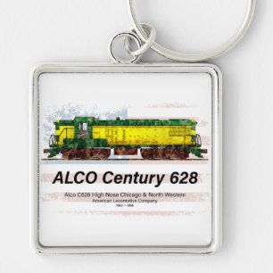 Alco C-628 Diesel Locomotive and American flag Keychain