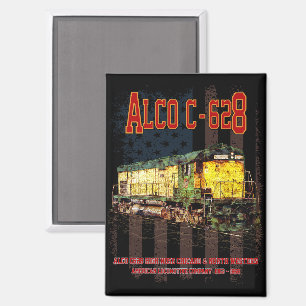 Alco C-628 Diesel Locomotive and American flag Magnet