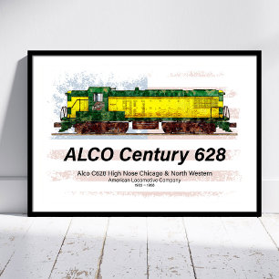 Alco C-628 Diesel Locomotive and American flag Photo Print