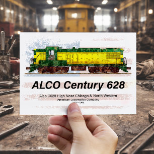 Alco C-628 Diesel Locomotive and American flag Postcard