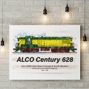 Alco C-628 Diesel Locomotive and American flag Poster