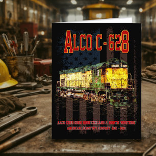 Alco C-628 Diesel Locomotive and American flag Thank You Card