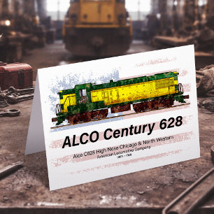 Alco C-628 Diesel Locomotive and American flag Thank You Card
