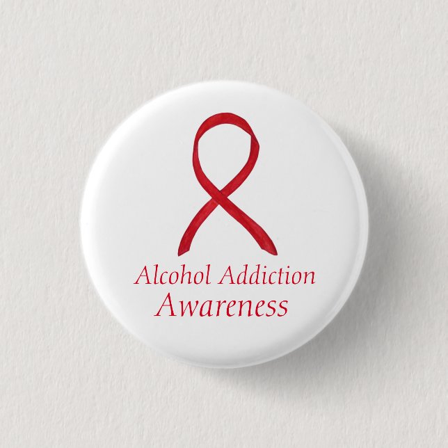 Alcohol Addiction Awareness Red Ribbon Pin (Front)