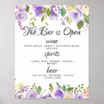 Alcohol, Cocktail Drinks Bar Editable Wedding Sign<br><div class="desc">Drink menu for your wedding.  This rustic purple floral design lets your guests know what's available. You can easily edit the categories and drinks available.</div>