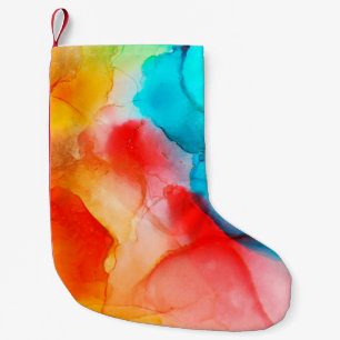Alcohol ink abstract background, macro photoabstra small christmas stocking