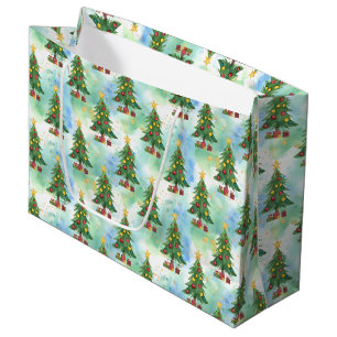 Alcohol Ink and Watercolor Christmas Trees Pattern Large Gift Bag