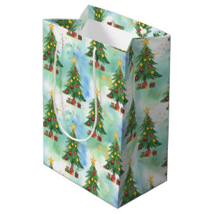 Alcohol Ink and Watercolor Christmas Trees Pattern Medium Gift Bag