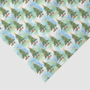 Alcohol Ink and Watercolor Christmas Trees Pattern Tissue Paper