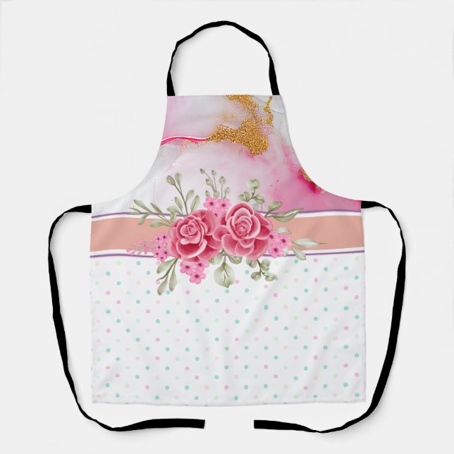 Alcohol Ink and Watercolor Spring Floral Apron (Front)