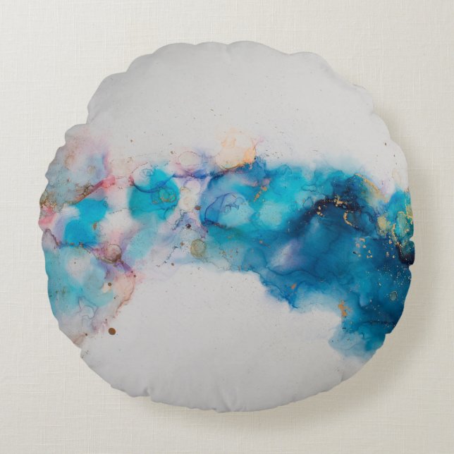 Alcohol Ink Art. Abstract painting. Alcohol Ink ba Round Pillow (Front)