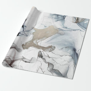 Alcohol Ink Art. Delicate and Black Spots. Sky clo Wrapping Paper