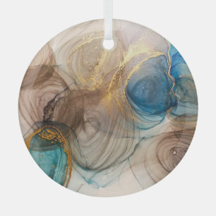 Alcohol Ink, Bleached Mineral Abstract. Glass Ornament