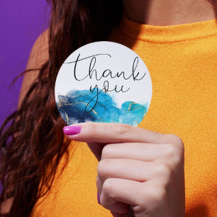 Alcohol Ink Blue Glitter Classic Round Sticker