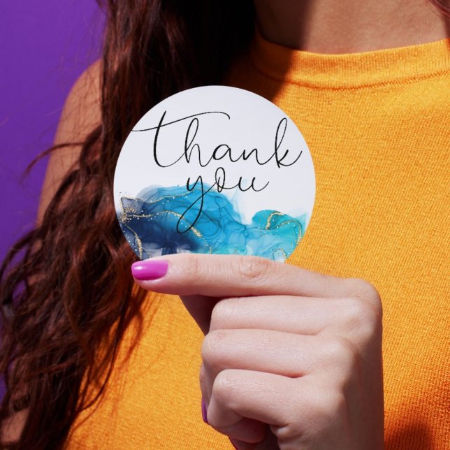 Alcohol Ink Blue Glitter Classic Round Sticker (Creator Uploaded)