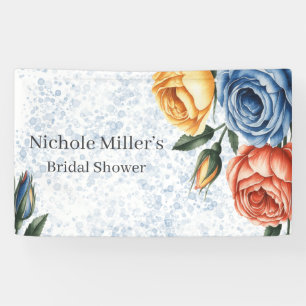 Alcohol Ink Blue Orange Roses Bridal Shower Banner