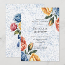 Alcohol Ink Blue Orange Roses Wedding Celebration 