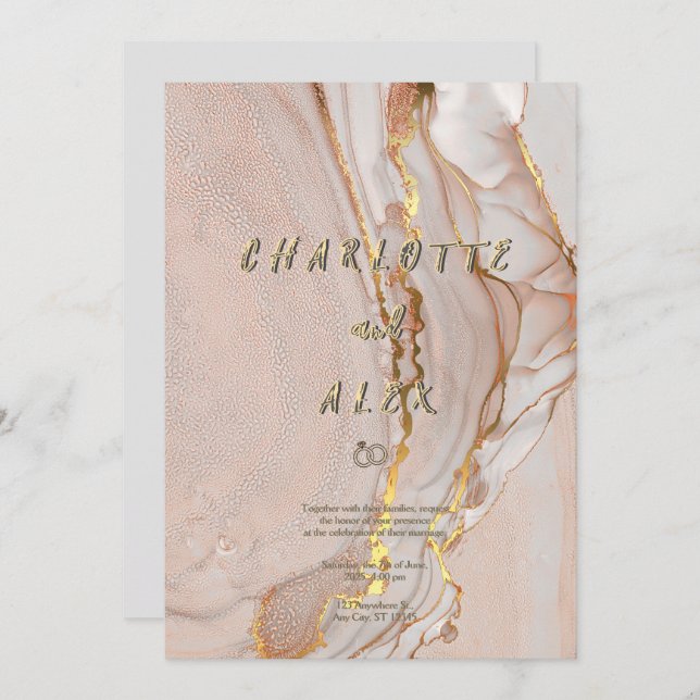 Alcohol Ink Chic Wedding Invitation (Front/Back)