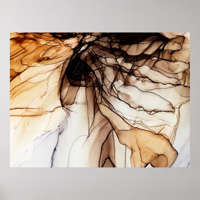Alcohol Ink Colour. Grey Handmade Marble Texture.  Poster (Front)