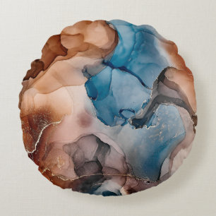 Alcohol ink colours translucent. Abstract multicol Round Pillow