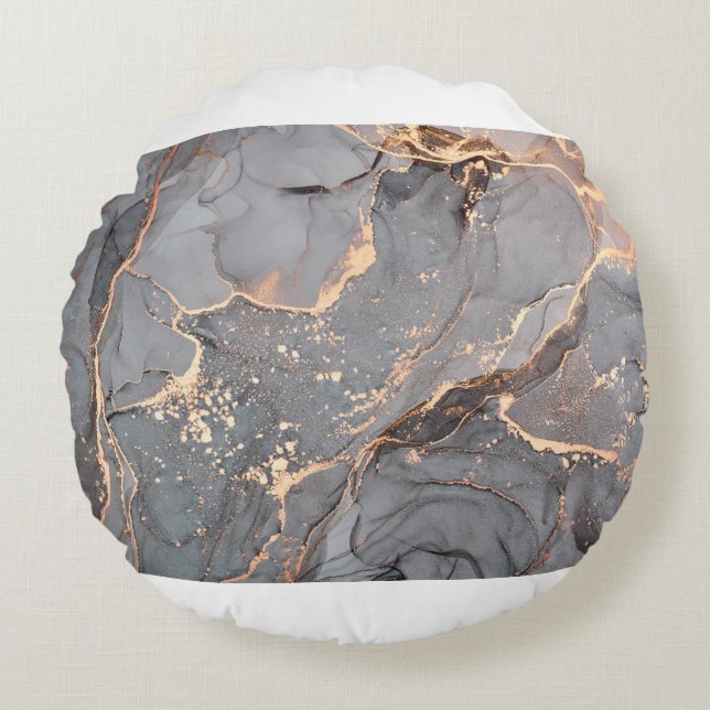 Alcohol ink colours translucent. Abstract multicol Round Pillow (Front)