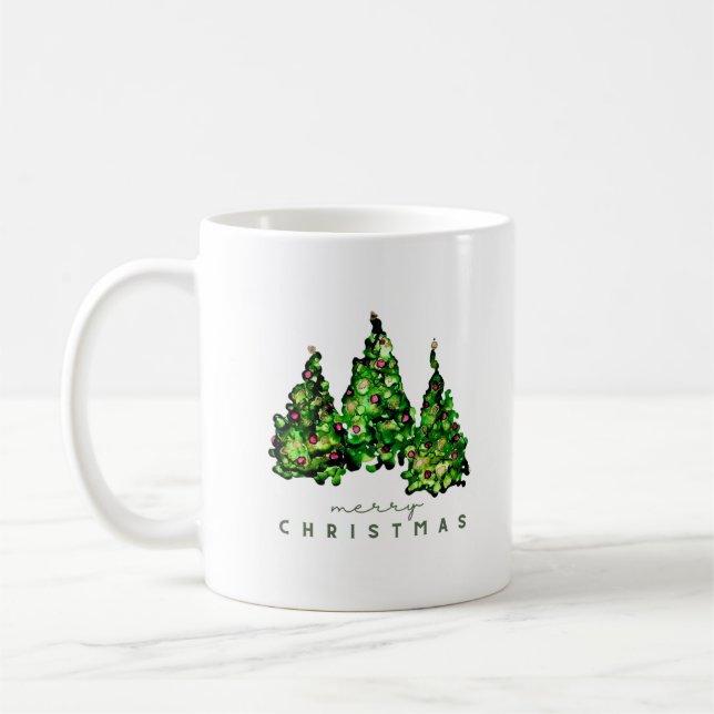 Alcohol Ink Design Christmas Tree Ceramic Mug (Gauche)