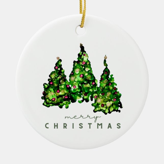 Alcohol Ink Design Christmas Tree Ceramic Ornament (Front)