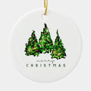 Alcohol Ink Design Christmas Tree Holiday Card Ceramic Ornament