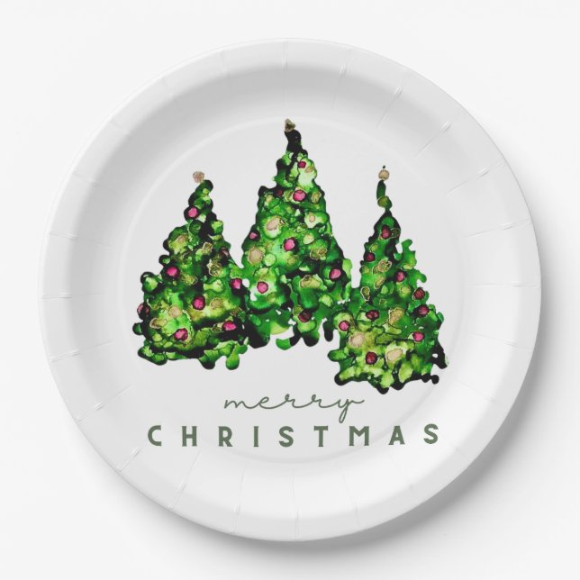 Alcohol Ink Design Holiday Chrismas TrePaper Plate (Front)