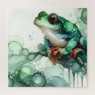 Alcohol Ink Green Frog Jigsaw Puzzle