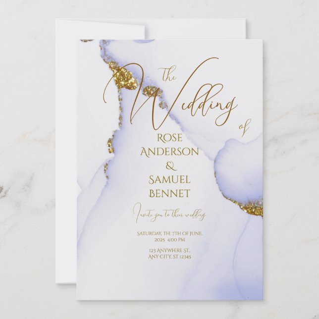 Alcohol Ink Handmade Glitter Wedding Invitation (Front)