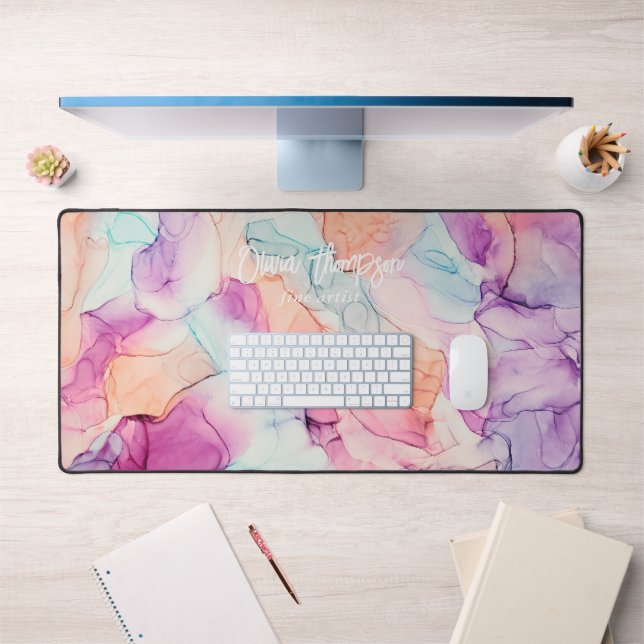 Alcohol Ink in Pastel Colours Pattern Personalized Desk Mat (Office 1)