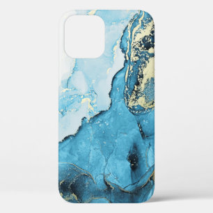 Alcohol ink: indigo, gold stains. iPhone 12 case