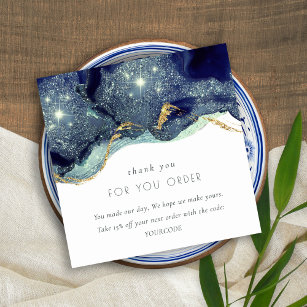 Alcohol Ink Navy Gold Glitter Thank You For Order Square Business Card