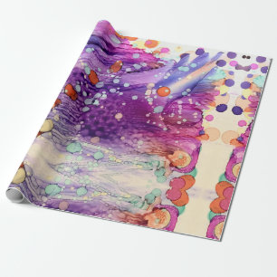 Alcohol Ink Painting with Purple Wrapping Paper
